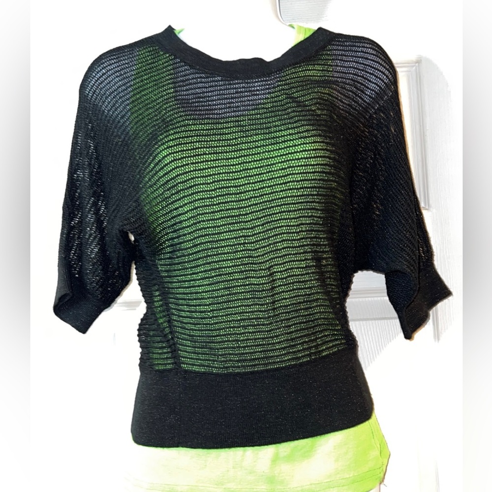 Take Out black shimmery 3/4 sleeve holey sweater